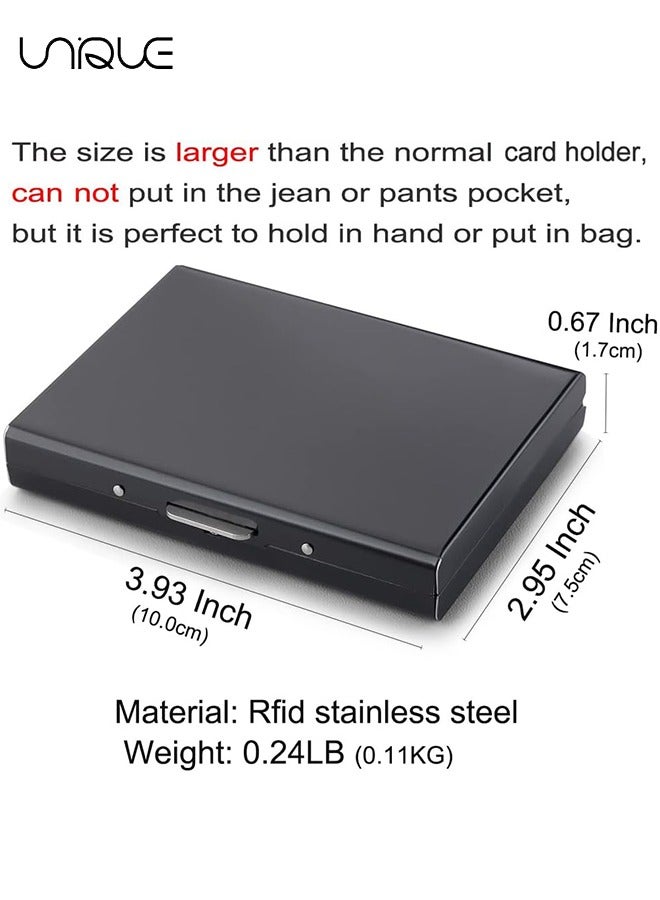 Unique RFID Credit Card Holder Slim Credit Card Wallet Metal Credit Card Protector Case with 10 Card Slots Portable Card Case Business Card organizer for Women or Men (Black) - Image 2