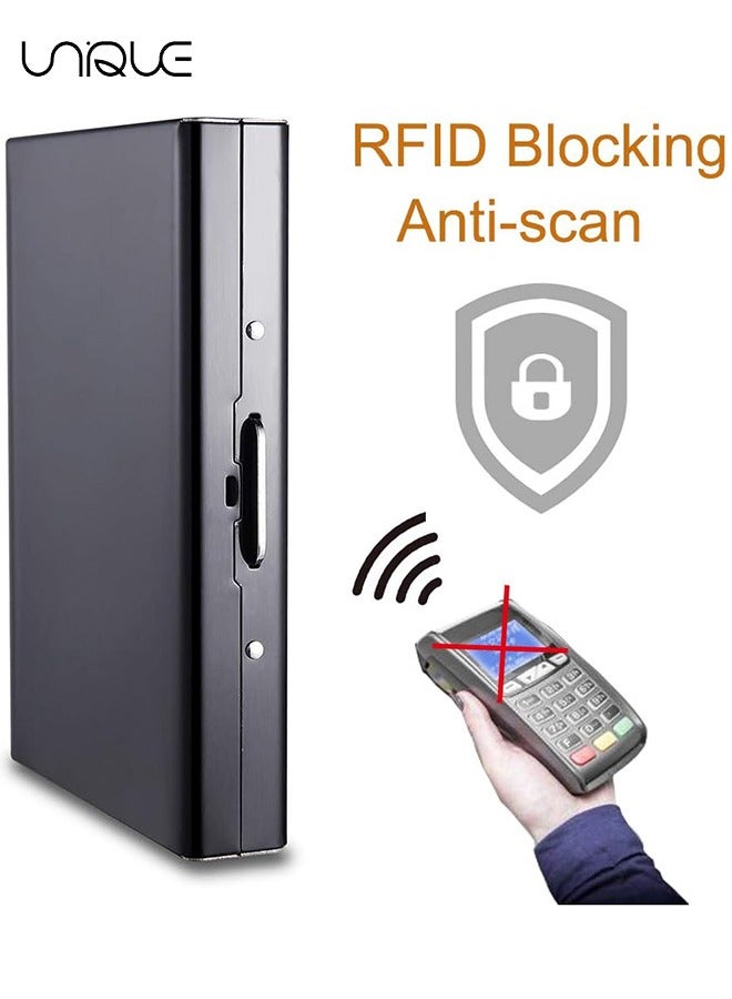 Unique RFID Credit Card Holder Slim Credit Card Wallet Metal Credit Card Protector Case with 10 Card Slots Portable Card Case Business Card organizer for Women or Men (Black) - Image 4