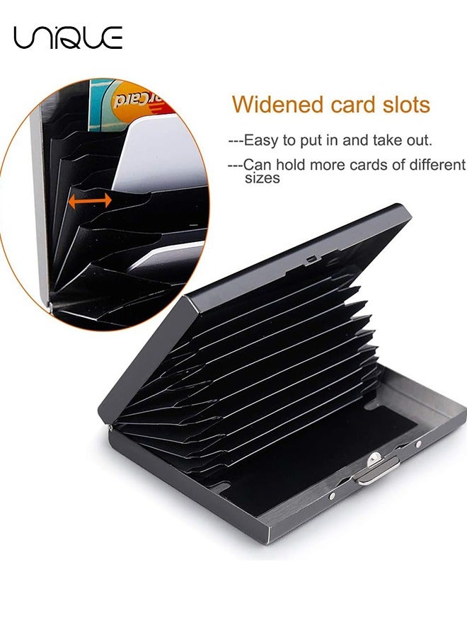 Unique RFID Credit Card Holder Slim Credit Card Wallet Metal Credit Card Protector Case with 10 Card Slots Portable Card Case Business Card organizer for Women or Men (Black) - Image 5