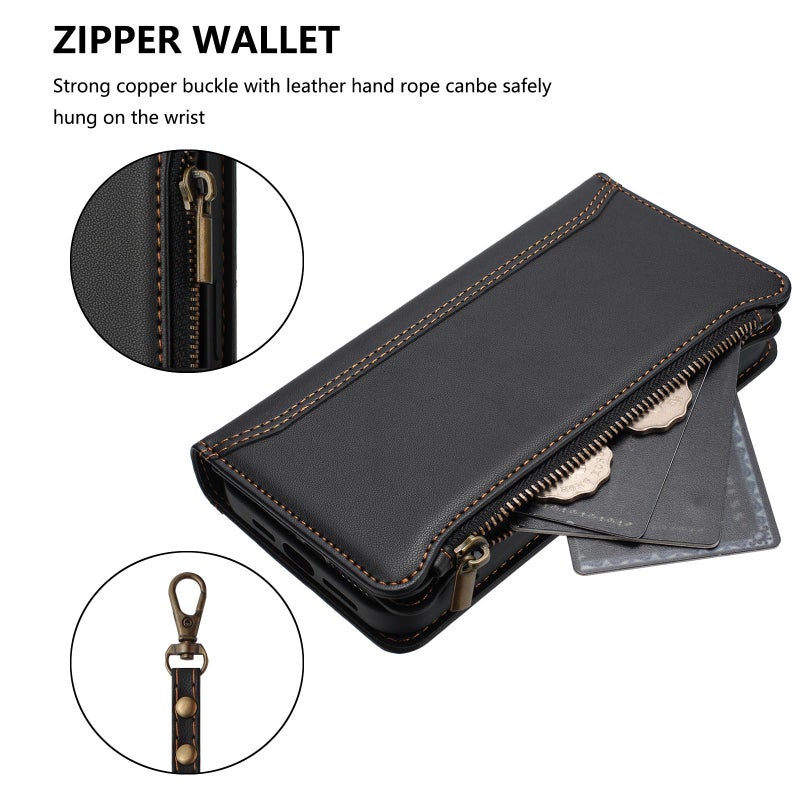 HuHa Case Cover For Infinix GT 20 Pro 5G Magnetic Closure 9 Card Slots Zipper Leather Case with Hand Strap(Black) - Image 5