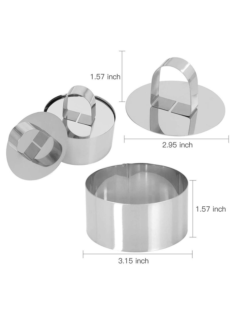 KASTWAVE Set of 4 Mousse Stainless Steel Cake Rings, 3 Inch Round Cooking Rings Set with Pusher Mousse Ring Pastry Mousse Cake Mold for Baking Cooking Crumpets Eggs Desserts  - Image 2
