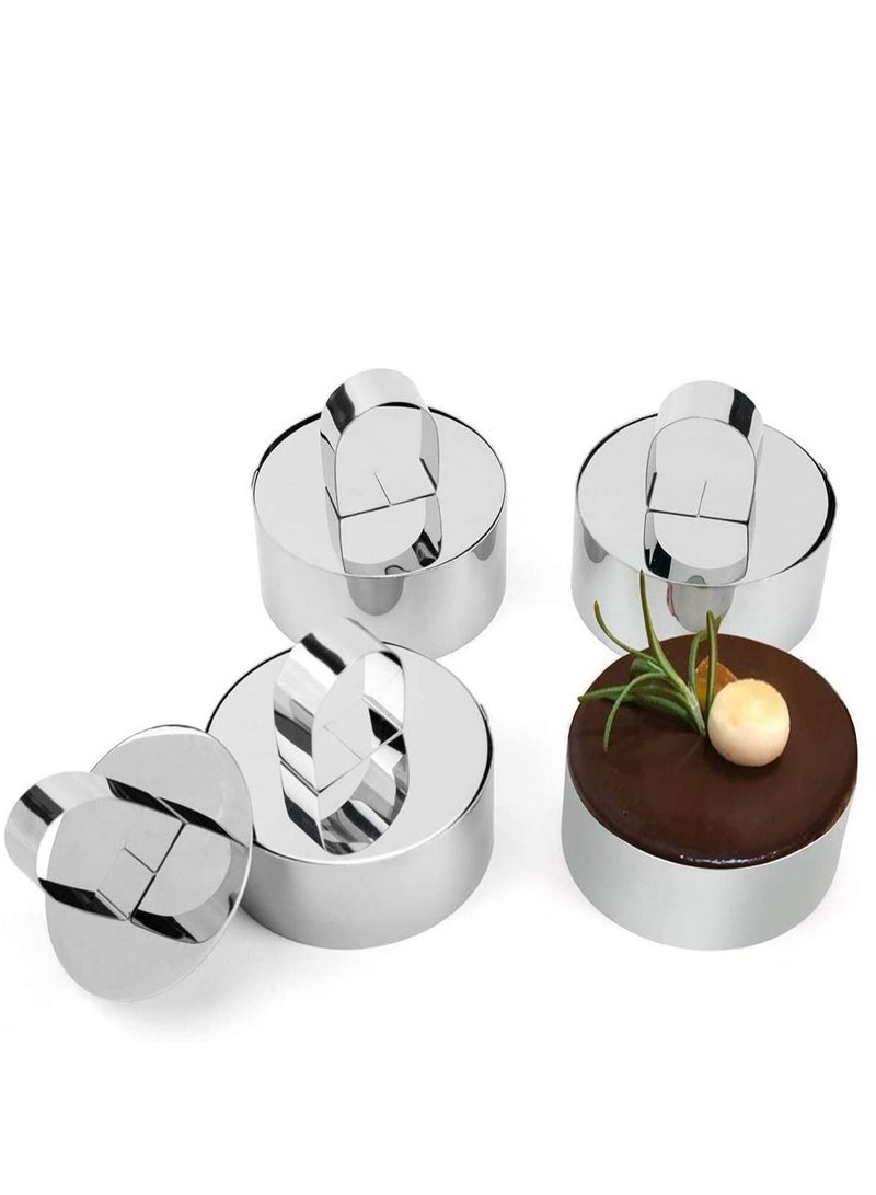 KASTWAVE Set of 4 Mousse Stainless Steel Cake Rings, 3 Inch Round Cooking Rings Set with Pusher Mousse Ring Pastry Mousse Cake Mold for Baking Cooking Crumpets Eggs Desserts  - Image 1