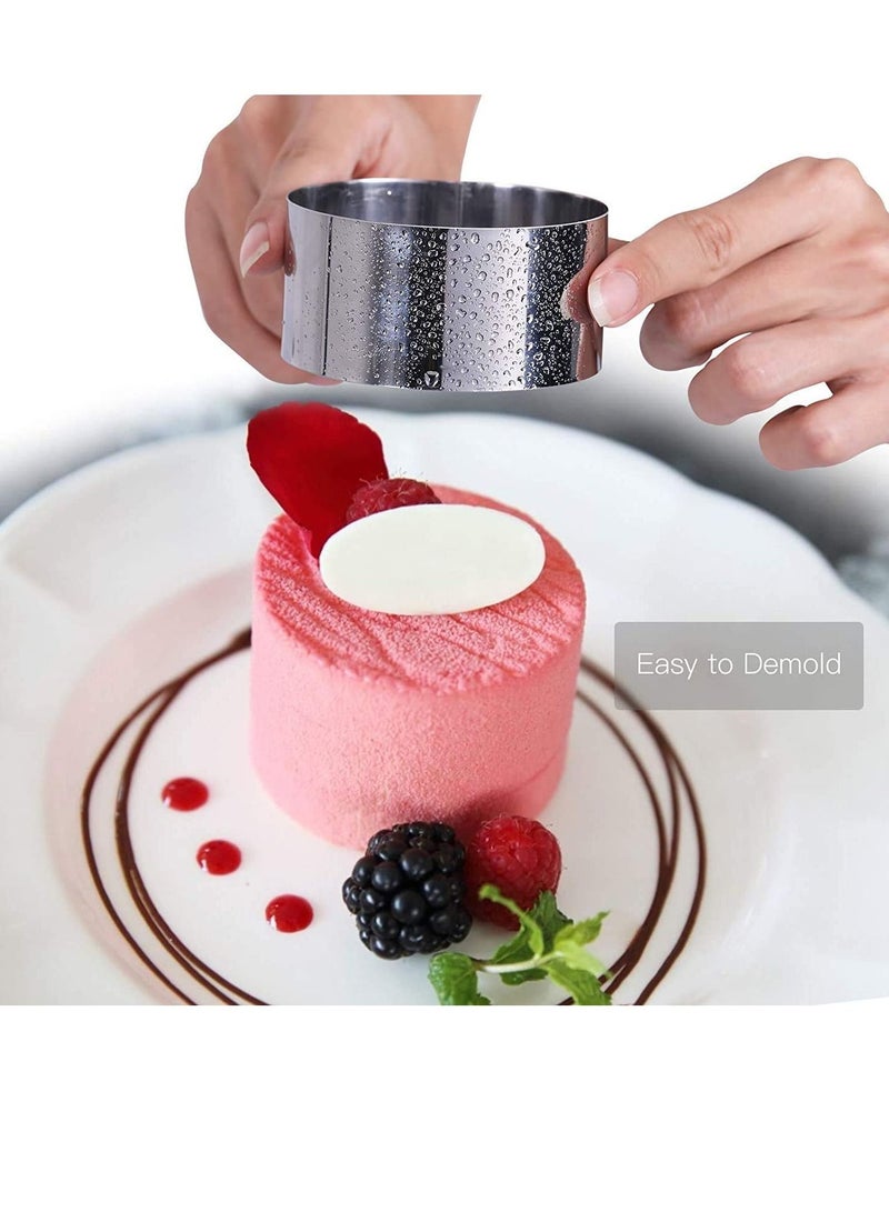 Set of 4 Mousse Stainless Steel Cake Rings, 3 Inch Round Cooking Rings Set with Pusher Mousse Ring Pastry Mousse Cake Mold for Baking Cooking Crumpets Eggs Desserts