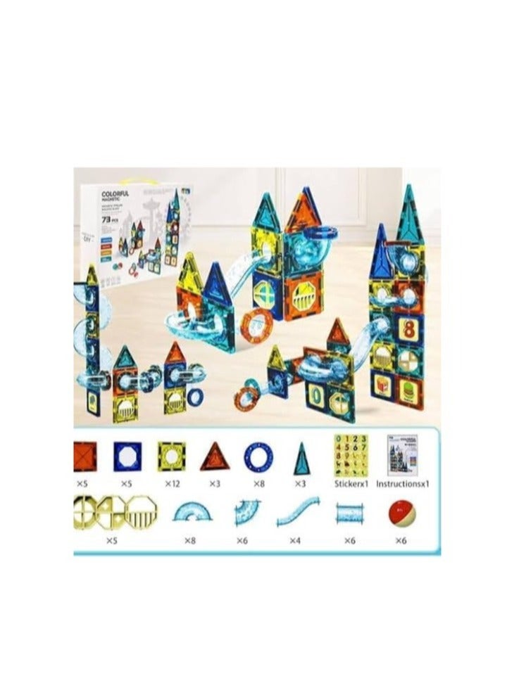Magnetic Tiles Building Set 73Pcs Magnetic Tiles For Kids Magnetic Toys Toddlers Educational Blocks For Boys Girls Age 3+ Christmas Gifts  - Image 4