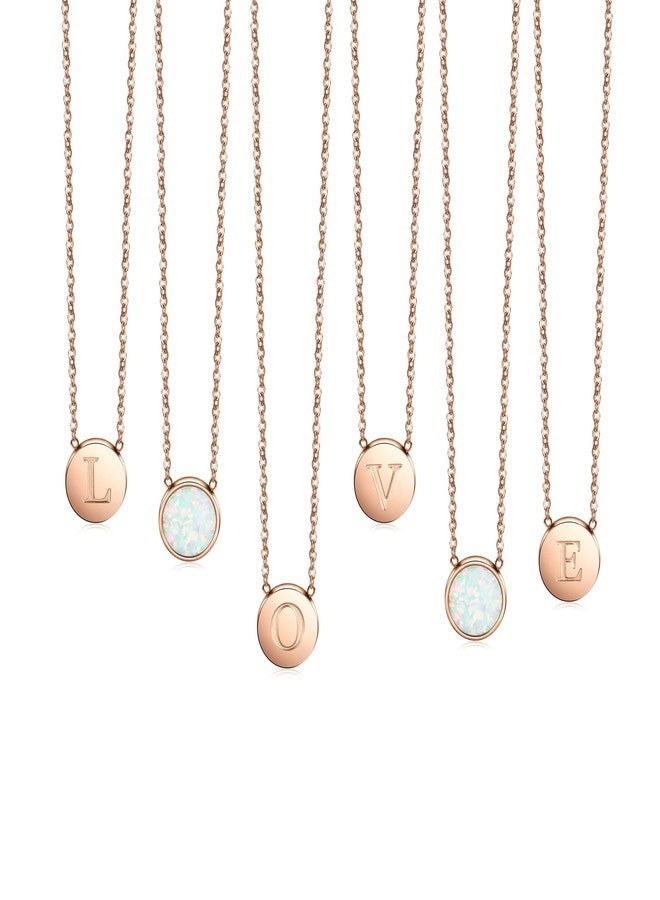 CIUNOFOR Rose Gold Plated Alphabet Opal Pendant Necklace Round Disc Initial Necklace Engraved Letter Necklace with Adjustable Chain Pendant Enhancers for Women and Girls Fashion Style Jewerly (L, 12) - Image 2