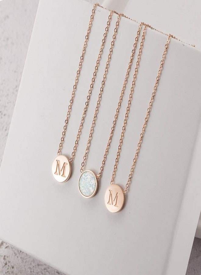 CIUNOFOR Rose Gold Plated Alphabet Opal Pendant Necklace Round Disc Initial Necklace Engraved Letter Necklace with Adjustable Chain Pendant Enhancers for Women and Girls Fashion Style Jewerly (L, 12) - Image 3