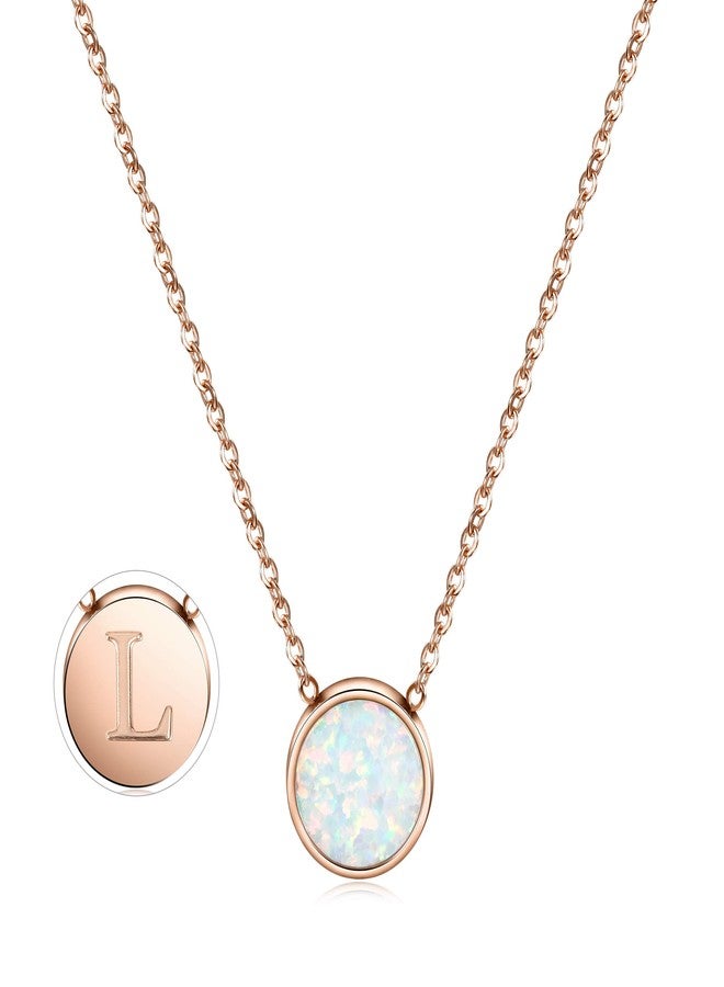 CIUNOFOR Rose Gold Plated Alphabet Opal Pendant Necklace Round Disc Initial Necklace Engraved Letter Necklace with Adjustable Chain Pendant Enhancers for Women and Girls Fashion Style Jewerly (L, 12) - Image 1