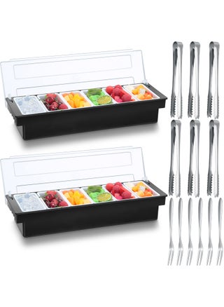 Gandeer 2 Ice Cooled Garnish Tray Deck Bar Garnish Caddy Condiment Containers with Lids and Removable Chilled Condiment Server with 6 Tongs and 6 Fruit Forks 6 Compartments - pzsku/Z0A27E3E2B3DAA606A263Z/45/1749490899/6162dc55-22de-4544-a131-9749647ab4f1