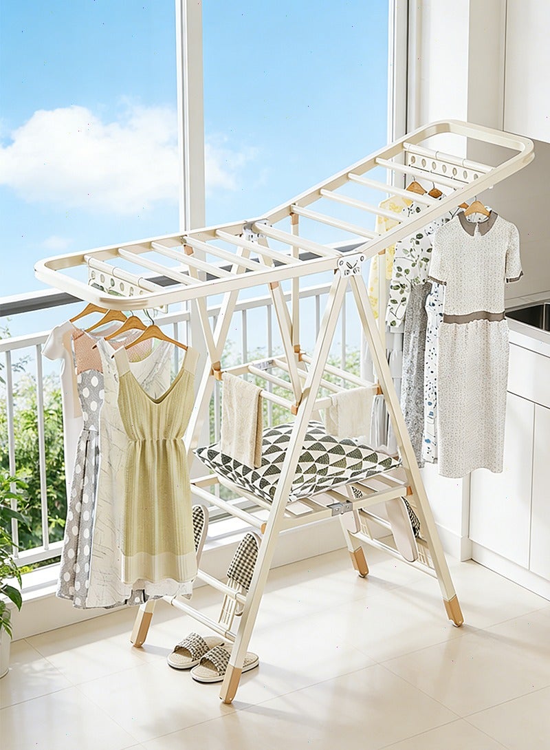 Topyich Foldable Clothes Drying Stand, 3-Tier Adjustable Clothes Drying Rack, Movable Carbon Steel Drying Rack for Indoor & Outdoor Use (Milky white, 160cm) - Image 1