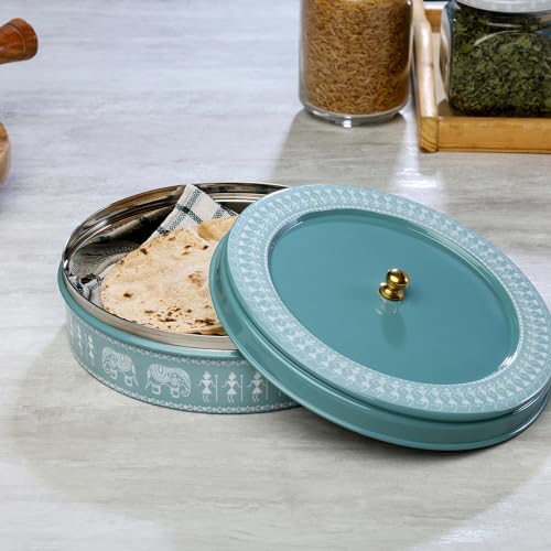 dudki Stainless Steel Multipurpose Roti Box Container |Ideal for Chapati, Paratha, Puri,Dry Food, Snacks & Fruits Dabba | Airtight Storage Containers With Lid (Moss Green) - Image 1