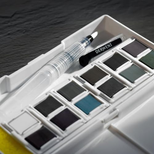 Derwent Tinted Charcoal Paint Pan Set, 12 Paints, Professional Quality, Water Soluble, Blendable, Portable, Includes Palettes, Mini Waterbrush & Cleaning Sponge (2305872) - Image 5