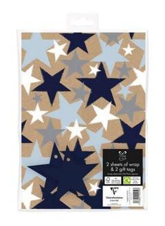 EuroWrap Eurowrap Stars 2 Sheet with 2 Tags – Premium Gift Wrapping Paper Set, Star Design, Perfect for Birthdays and Special Occasions, Includes Tags for Easy Gift Labeling 