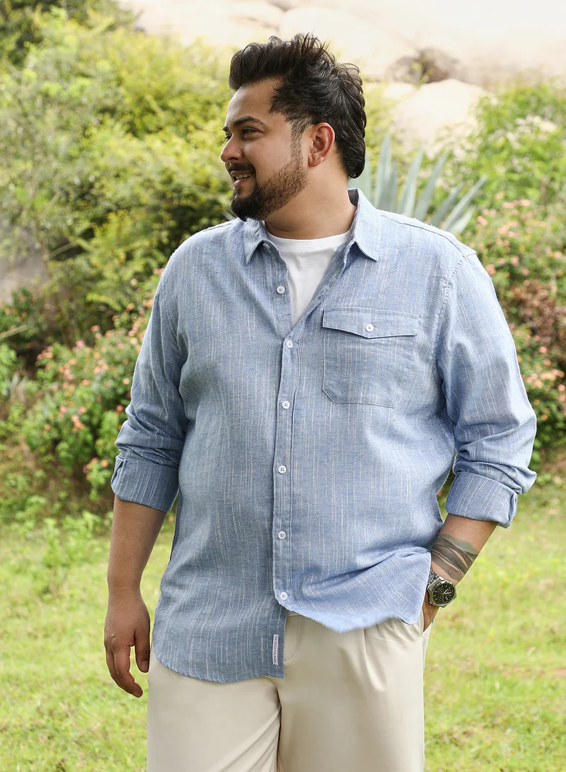 Instafab Plus Instafab Plus Men Thread-Jacquard Shirt | Spread Collar , Long Cuffed Sleeves | Button Closure , Curved Hem | Abstract Jacquard | Woven Fabric For Casual & Daily Wear | Powder Blue