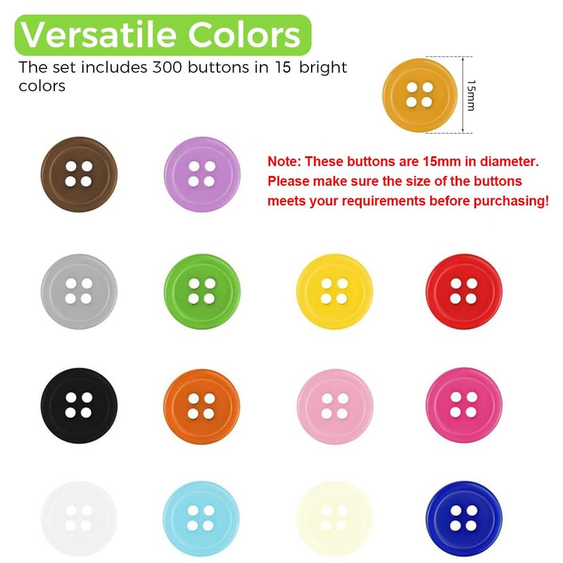 HASTHIP HASTHIP 300pcs 15mm Big Buttons for Craft DIY Round Resin Sewing Buttons for Clothes with Box 4 Holes 15 Colors Ornament Crafts Buttons for Sewing Knitting Arts  - Image 2