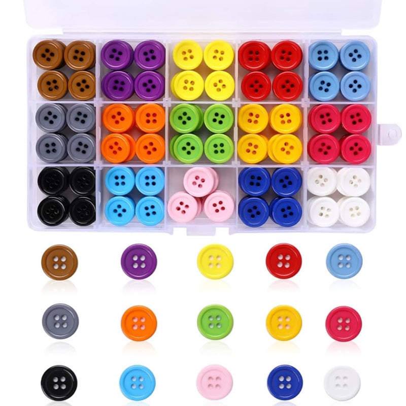 HASTHIP HASTHIP 300pcs 15mm Big Buttons for Craft DIY Round Resin Sewing Buttons for Clothes with Box 4 Holes 15 Colors Ornament Crafts Buttons for Sewing Knitting Arts  - Image 1