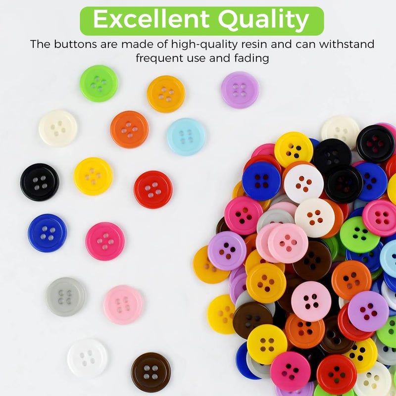 HASTHIP HASTHIP 300pcs 15mm Big Buttons for Craft DIY Round Resin Sewing Buttons for Clothes with Box 4 Holes 15 Colors Ornament Crafts Buttons for Sewing Knitting Arts  - Image 3