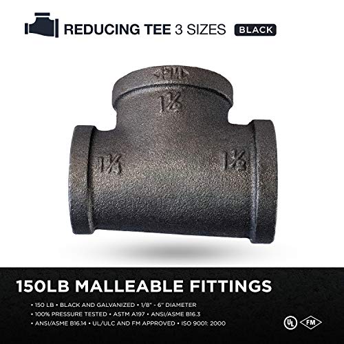 SUPPLYGIANT Everflow Supplies BMRT1223 Black Malleable Reducing Tee Fitting with Female Threaded Connections, 1-1/2" x 1-1/4" x 1-1/2" - Image 4
