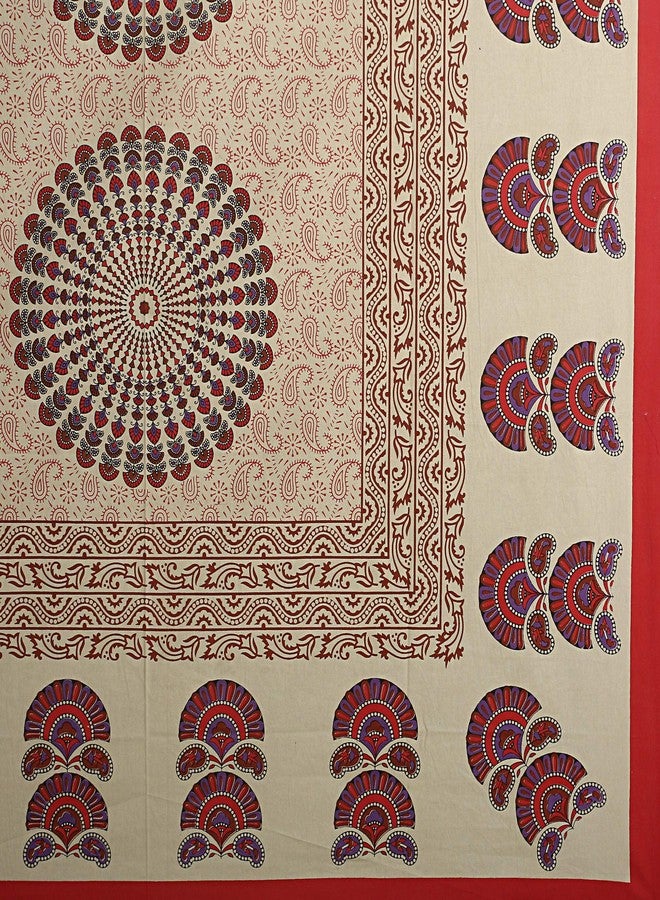 EarlyMart Comfort Rajasthani Jaipuri Traditional Sanganeri Print 144 TC Cotton Floral Single Size Bed Bedsheet with 1 Pillow Cover - Red - Image 4