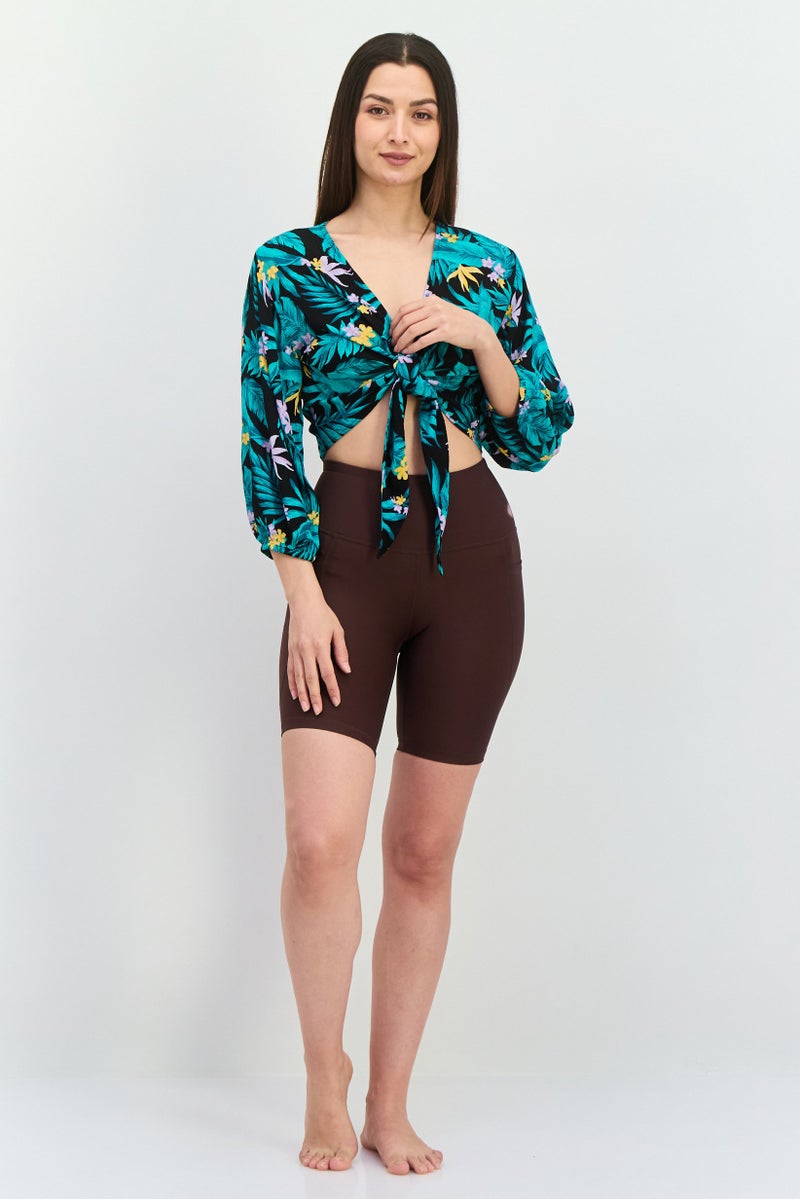 NEW LOOK بلوزة قصيرة بأكمام 3/4 وفتحة عنق مربوطة للنساء، متعددة الألوان - Image 4