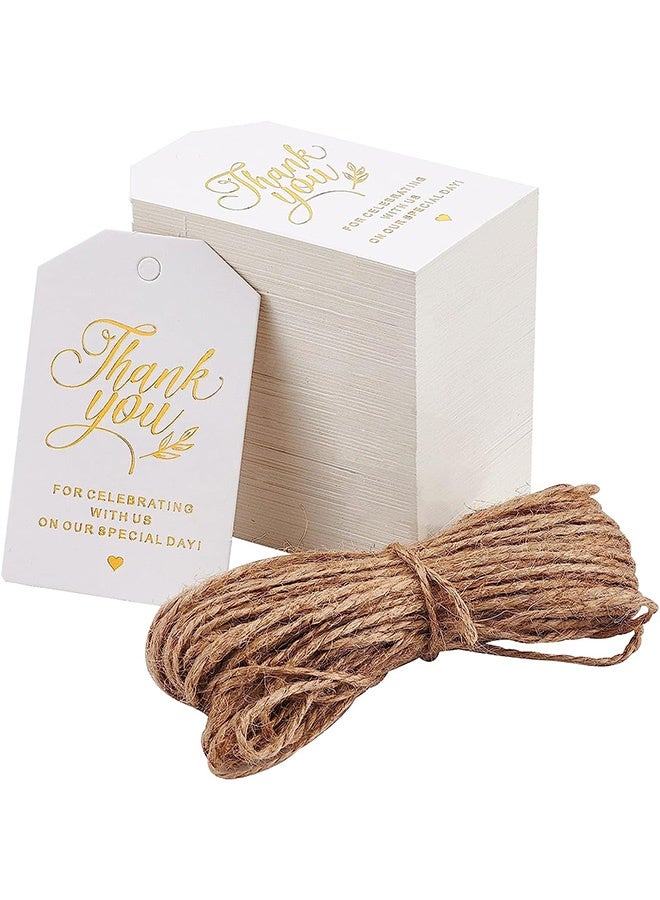 Peachjoy Kraft Paper Thank You Tags, Thank You Gift Tags with 10m Jute Twine, Gold Foil Paper Gift Tags, Firm and Durable Thank You Gift Tags for Wedding, DIY, Crafts, Party Favors (100 PCS) - Image 1
