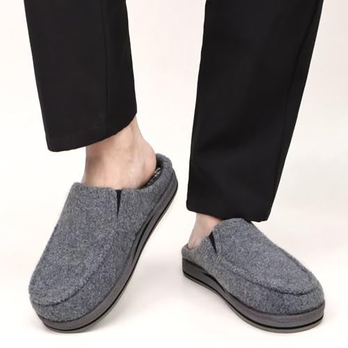 ONCAI Mens Slippers with Orthotic Arch Support,Cotton-Blend High-Density Memory Foam Plantar Fasciitis House Slippers Warm Clogs Slip-on Indoor Outdoor Rubber Sole Felt Grey Size 12 - Image 2