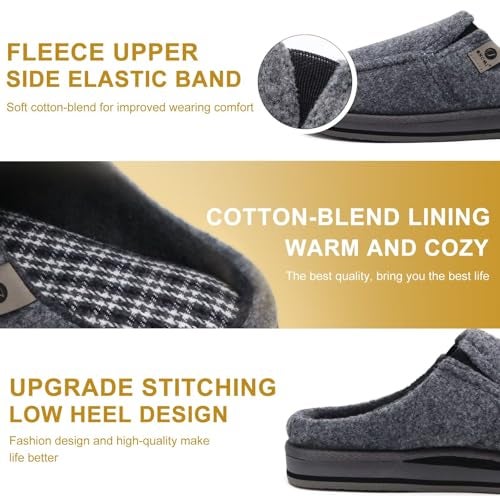 ONCAI Mens Slippers with Orthotic Arch Support,Cotton-Blend High-Density Memory Foam Plantar Fasciitis House Slippers Warm Clogs Slip-on Indoor Outdoor Rubber Sole Felt Grey Size 12 - Image 3