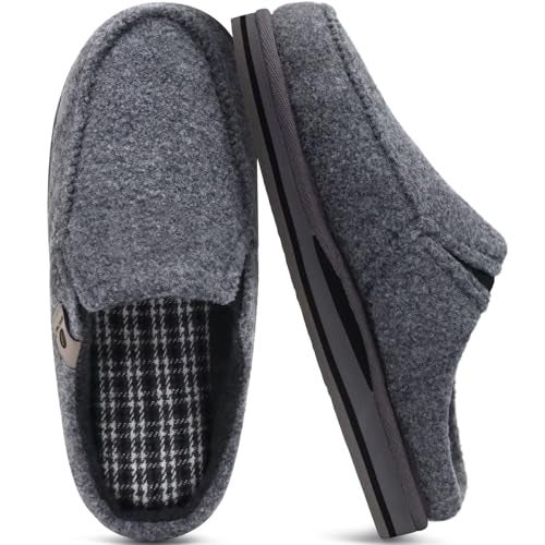 ONCAI Mens Slippers with Orthotic Arch Support,Cotton-Blend High-Density Memory Foam Plantar Fasciitis House Slippers Warm Clogs Slip-on Indoor Outdoor Rubber Sole Felt Grey Size 12 - Image 1