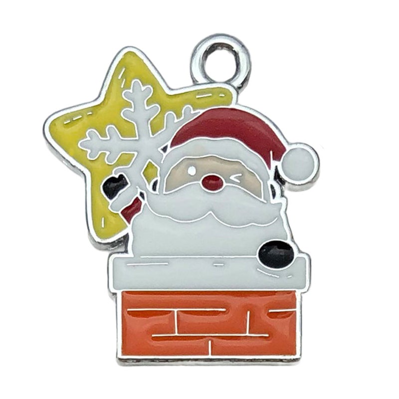 White K Oil Drop Alloy Santa Christmas Tree DIY Earring Pendants Santa 23x20mm-1.8g-19663