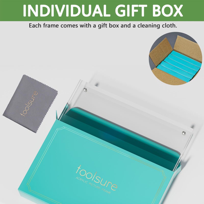 Toolsure 5PACK Acrylic Picture Frames 4x6 Magnetic Acrylic Picture Frames,Freestand Photo Frame Bulk,4 by 6 Clear Double-Sided Picture Frame with Gift Box Christmas Gift - Image 3