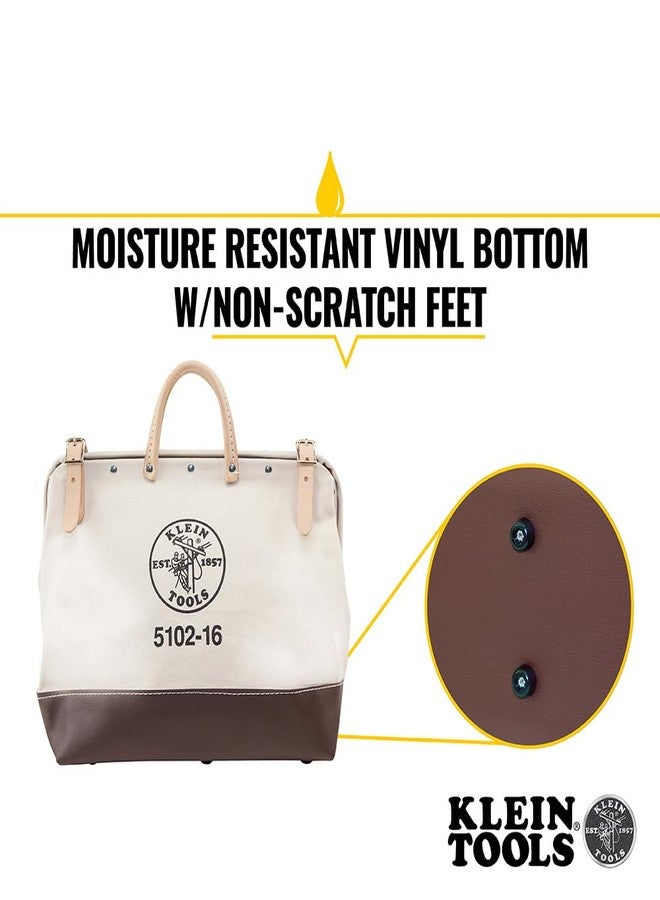 Klein Tools 5102-16 Heavy Duty Natural Canvas Tool Bag, Tool Tote, Multi-Purpose Bag with Wide Hinged Opening and Leather Handles, 16-Inch - Image 3