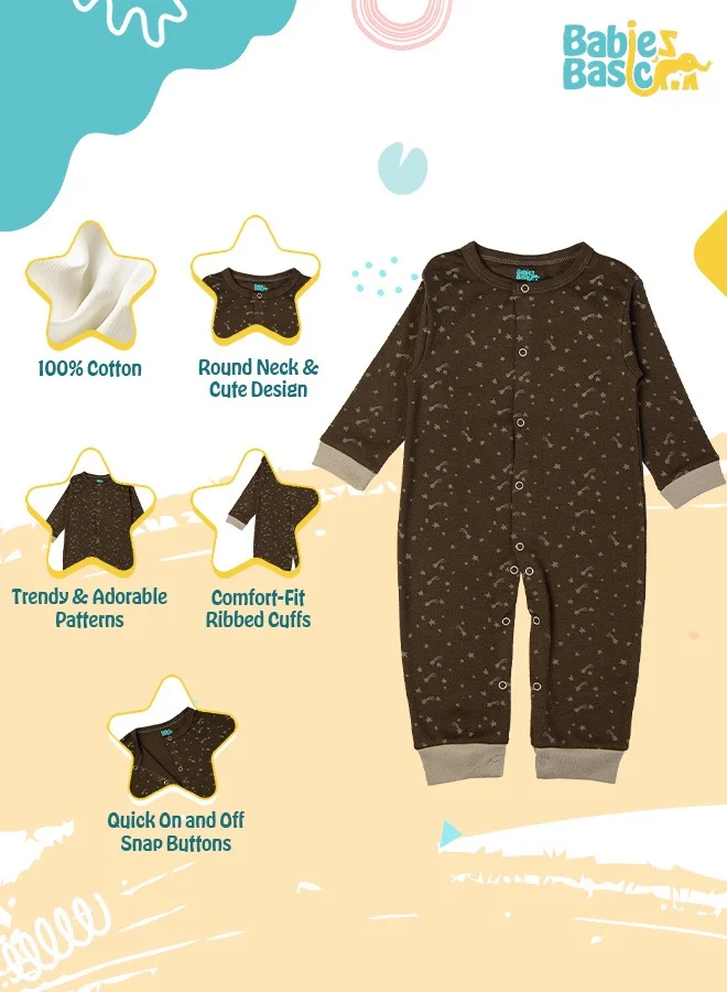 Babies Basic 100% Cotton Printed Long Sleeves Jumpsuit/Romper/Sleepsuit For Babies