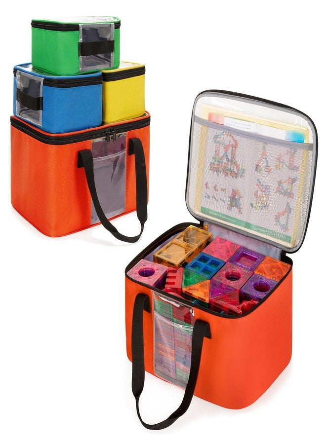 Rexmica 4 Pack Toy Storage Bag for Magnetic Building Tiles, Multifunction Toy Storage Organizer Bag, Magnetic Blocks Tiles Travel Bag Case with Visible Top for Building Blocks, Board Game - Image 1