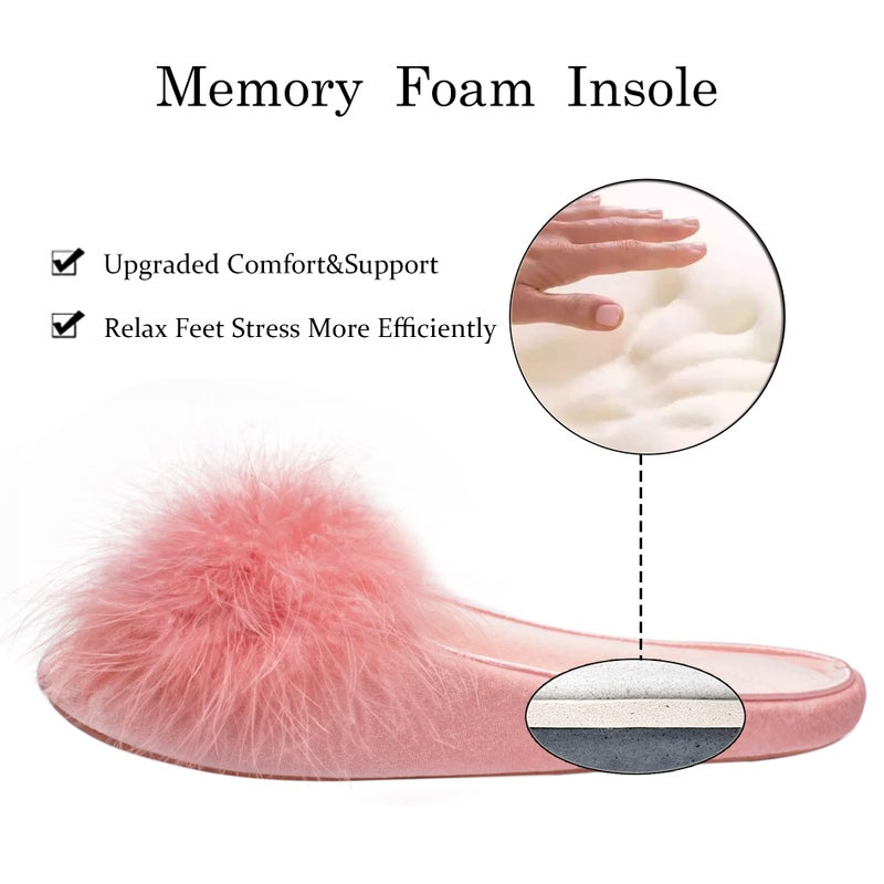 GRITHEIM Women's Fuzzy Pom Pom Feather Velvet House Slippers Sexy Cozy Bedroom Slippers for Ladies Non-slip Sole Indoor Outdoor Pink 5-6 - Image 4