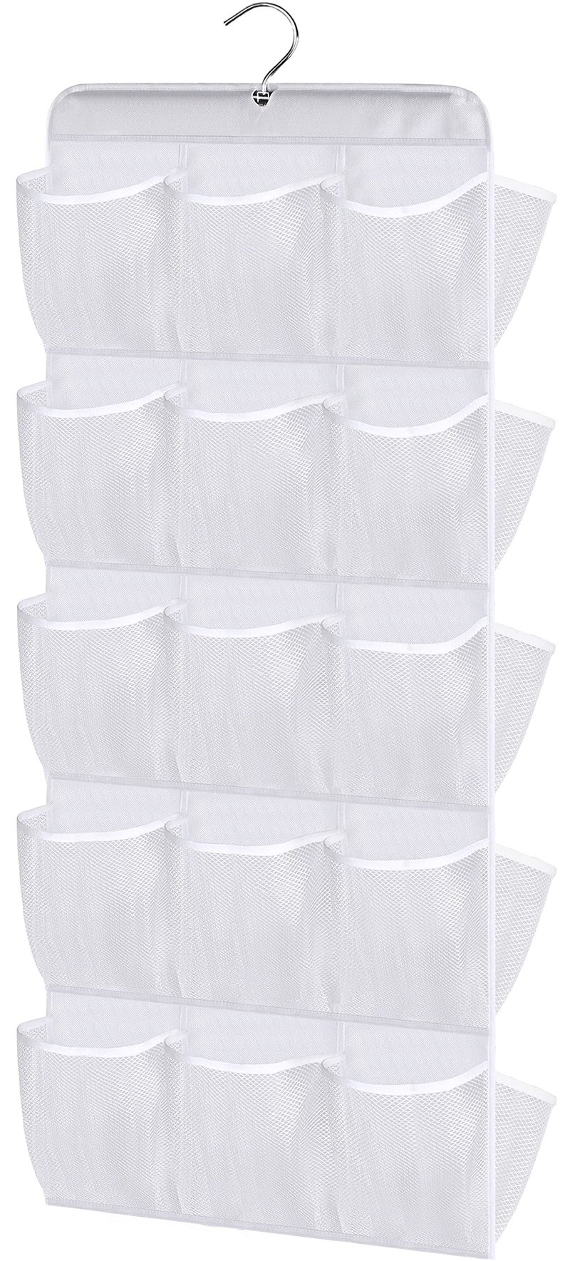 MISSLO 30 Pockets Dual Sided Hanging Baby Shoe Organizer for Closet with Rotating Hanger Hanging Shoe Shelves White