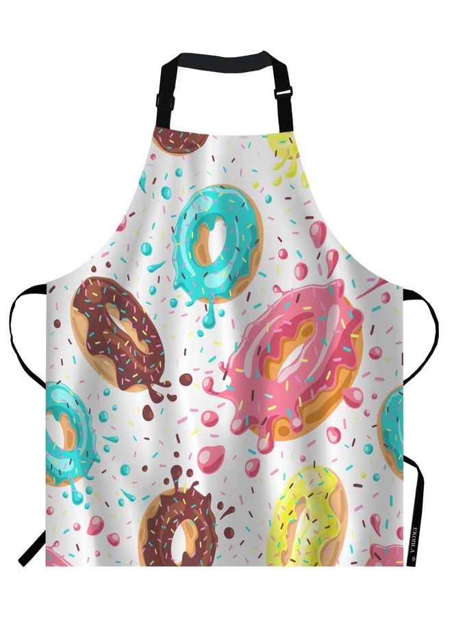 EKOBLA Donuts Aprons Pink Chocolate Lemon Donuts Dessert Colored Splashes Sprinkels Waterproof Resistant Chef Cooking Kitchen BBQ Adjustable Aprons for Women Men 27x31 Inch - Image 1