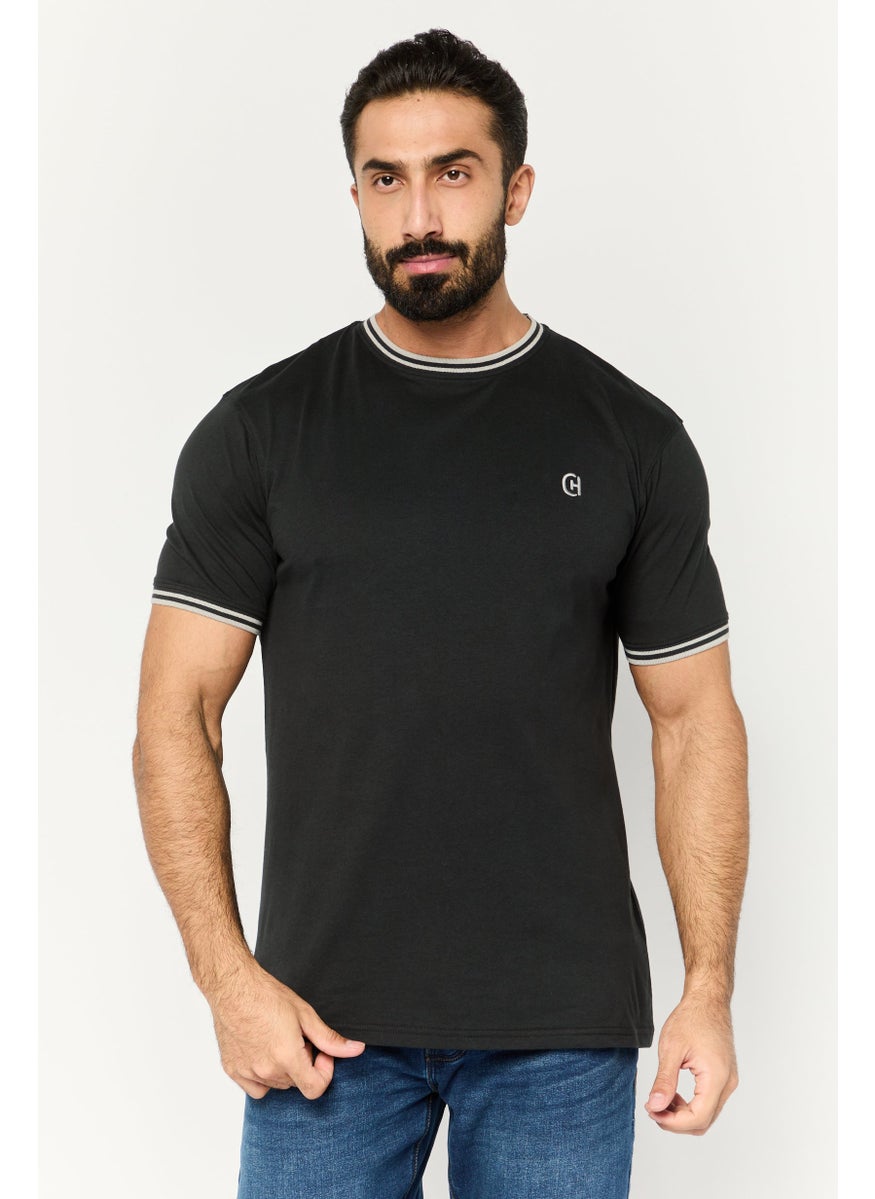 CROSSHATCH Men Crew Neck Short Sleeves Embroidered Logo T-Shirt, Black  - Image 1