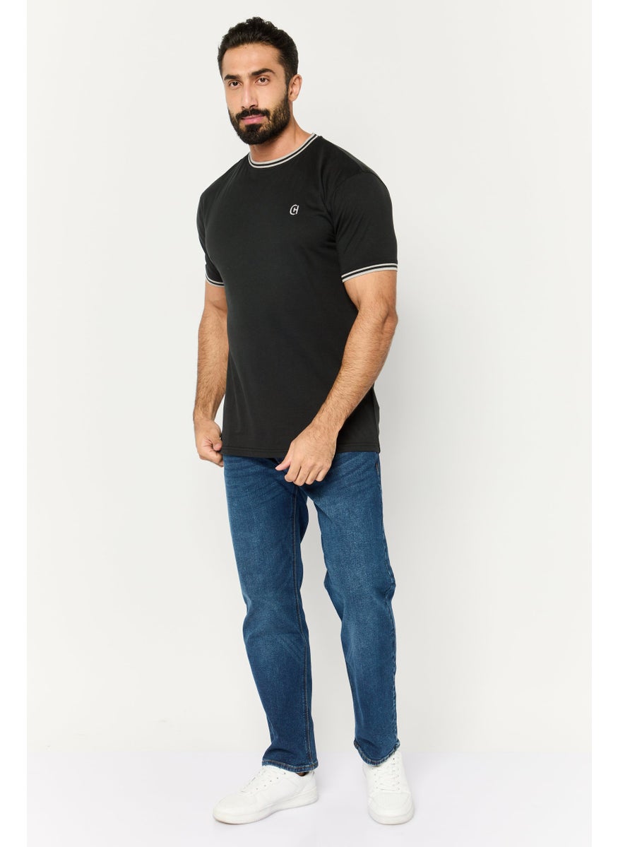CROSSHATCH Men Crew Neck Short Sleeves Embroidered Logo T-Shirt, Black  - Image 2