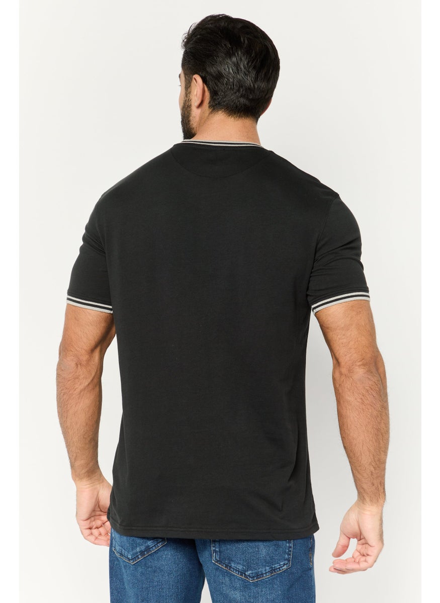 CROSSHATCH Men Crew Neck Short Sleeves Embroidered Logo T-Shirt, Black  - Image 4
