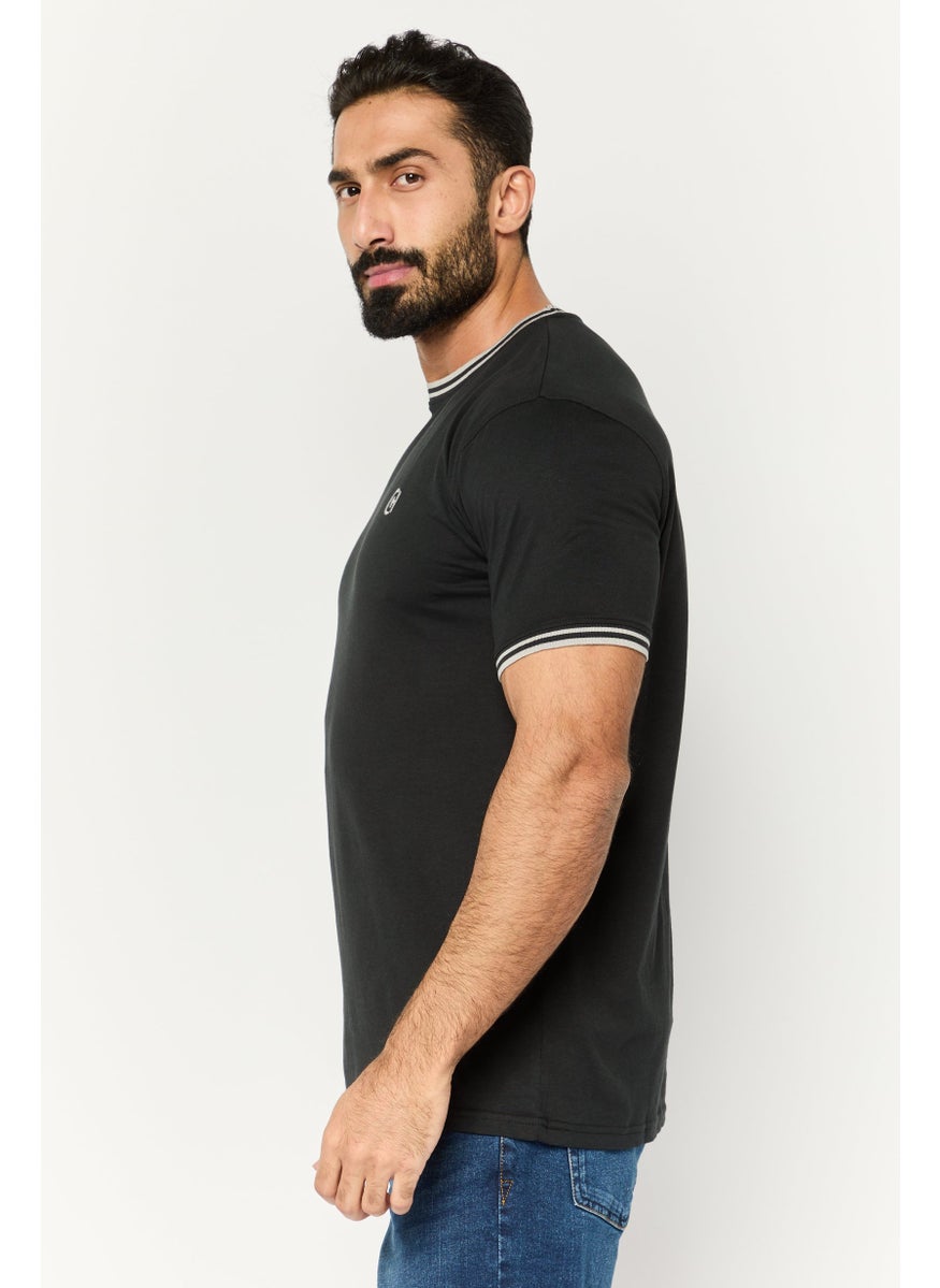 CROSSHATCH Men Crew Neck Short Sleeves Embroidered Logo T-Shirt, Black  - Image 3