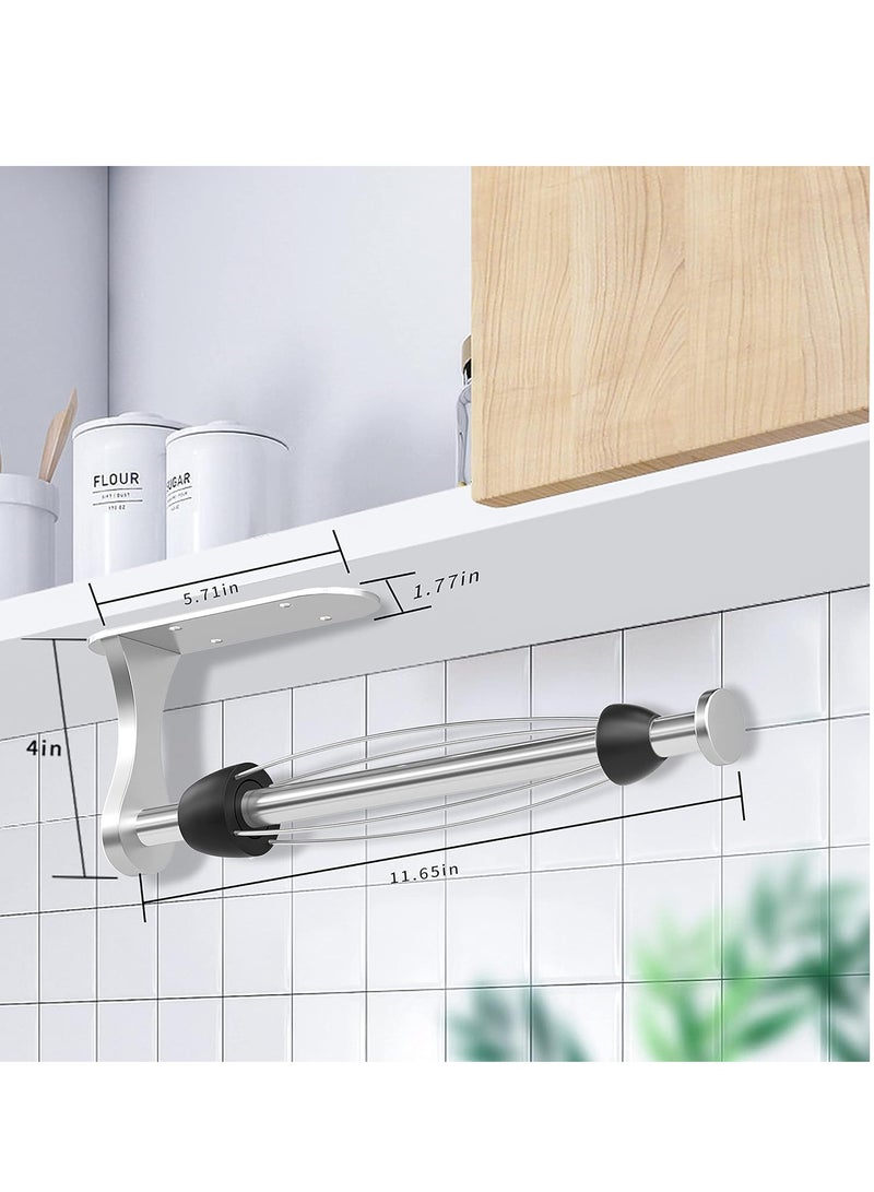 Paper Towel Holder Under Cabinet, One-Handed Tear, Wall Mount, Adhesive, Stainless Steel, Silver, Paper Roll Holder with Ratchet Mechanism for Kitchen Bathroom Farmhouse Essentials Decor Accessories - Image 2