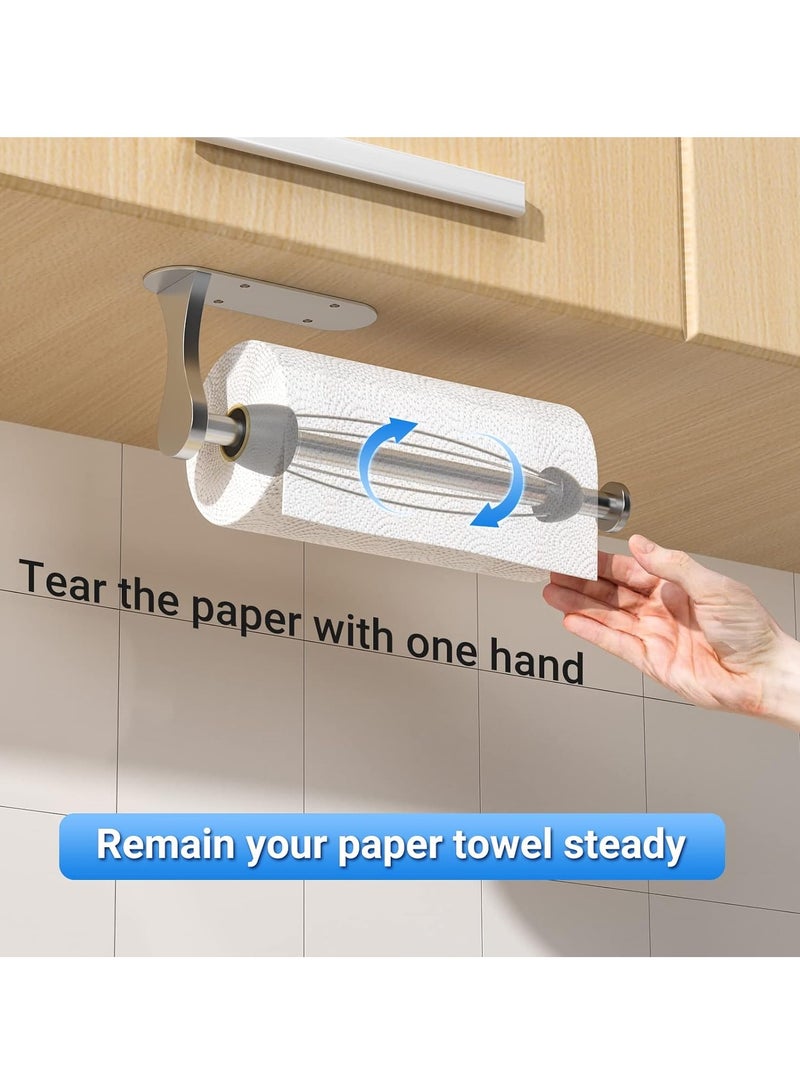 Paper Towel Holder Under Cabinet, One-Handed Tear, Wall Mount, Adhesive, Stainless Steel, Silver, Paper Roll Holder with Ratchet Mechanism for Kitchen Bathroom Farmhouse Essentials Decor Accessories - Image 3