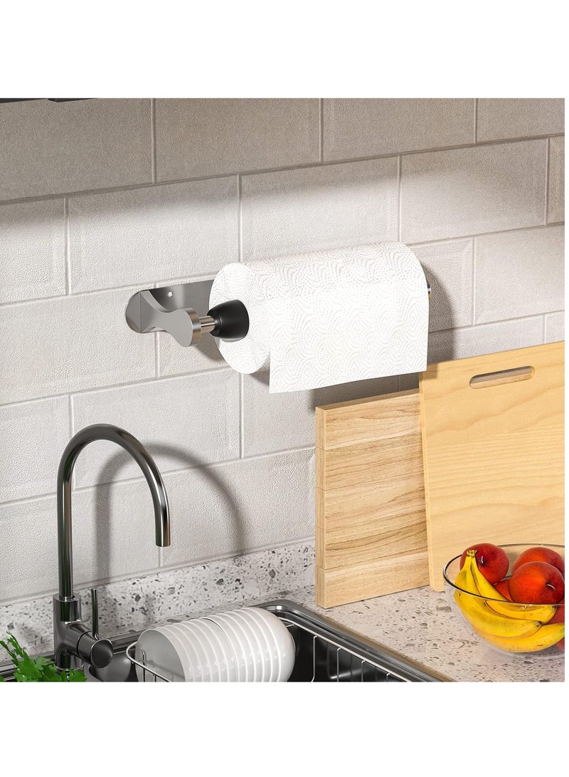 Paper Towel Holder Under Cabinet, One-Handed Tear, Wall Mount, Adhesive, Stainless Steel, Silver, Paper Roll Holder with Ratchet Mechanism for Kitchen Bathroom Farmhouse Essentials Decor Accessories - Image 5