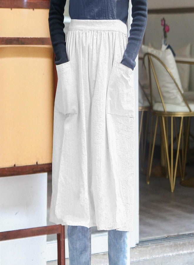 Cityelf Cotton Linen Half Apron for Women Vintage Waist Apron Ruffle Plain Bright Color for Cooking Painting Artwork, White (Linen), M - Image 4