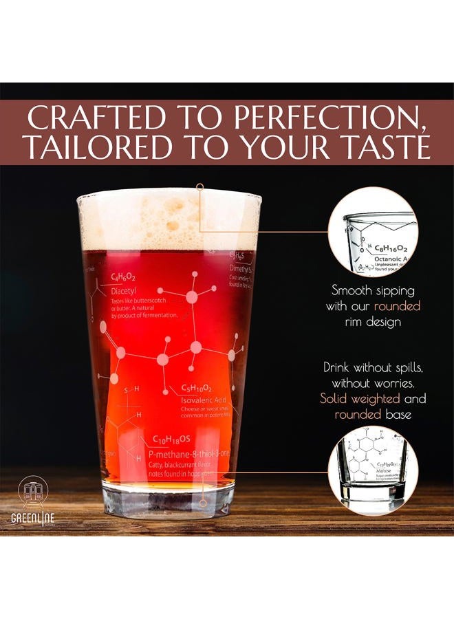 GreenLine Goods Beer Glasses - 16 oz Pint Glass (1 Glass) – Science of Beer Glassware - Etched with Beer & Hops Chemistry Molecules - Image 4