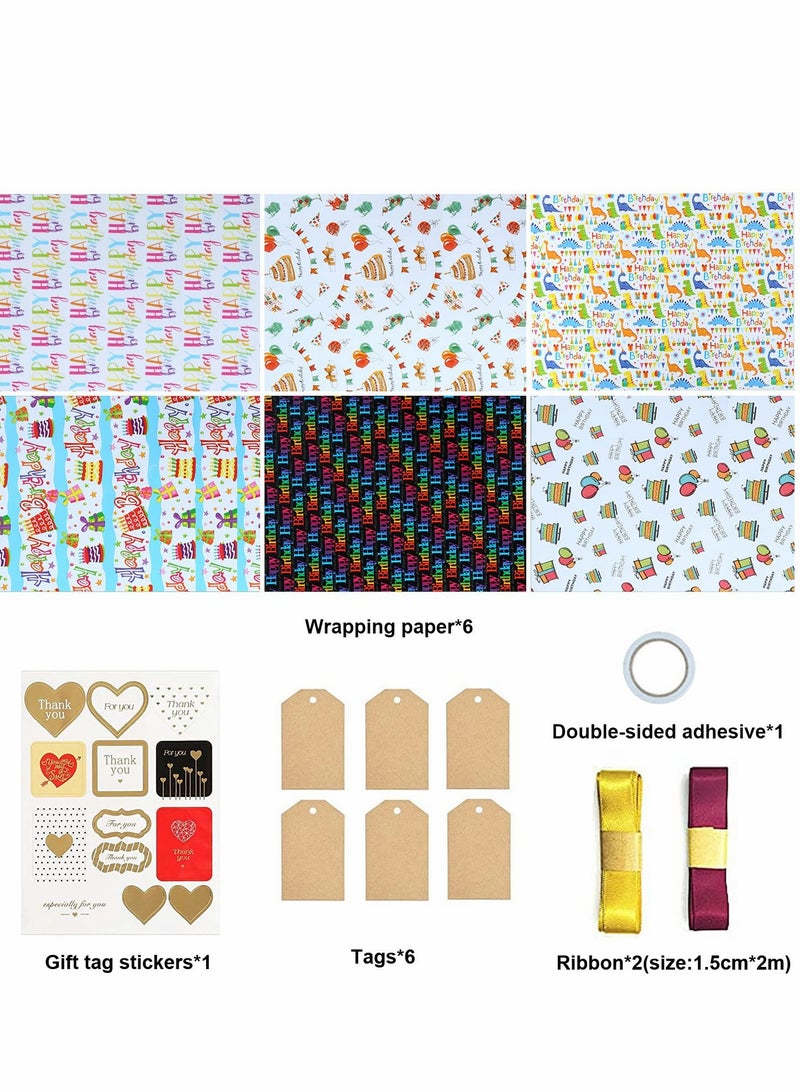KASTWAVE Gift Wrapping Paper, Recyclable Premium Gift Wrapping Paper Birthday Wrap Paper, Birthday Wrap Paper with Tags Ribbons Sticker Double for Birthday, Bridal Baby Shower, Graduations, Boy, Girl - Image 4