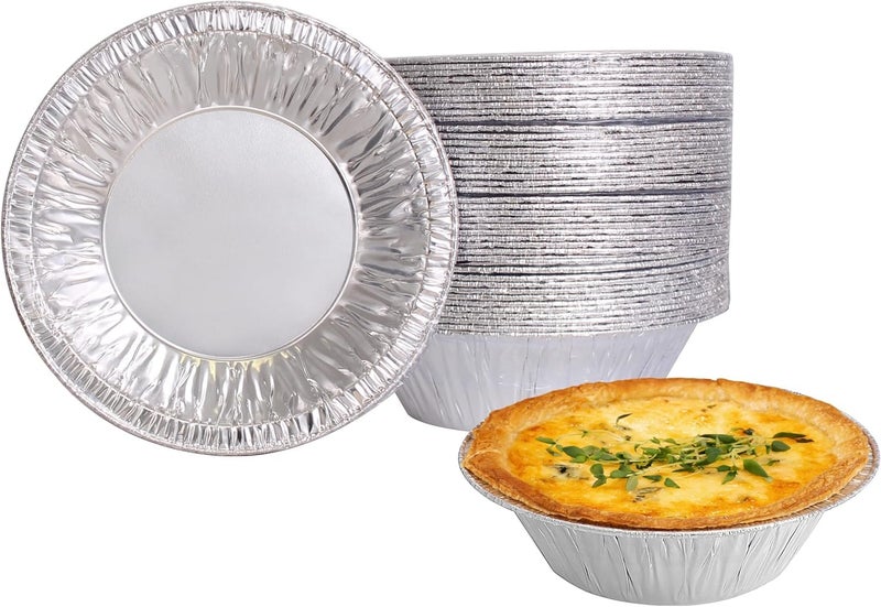 PARTY BARGAINS 12oz Aluminum Pie Pans - 50 Pack, 6-inch Disposable Round Mini Pie Pans for Pies, Tarts, Quiche (Max 240Â°C) - Image 1