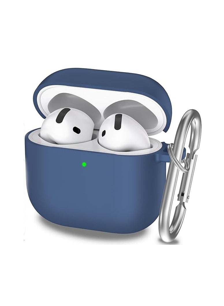 QIRG Silicone Protective Case Cover for AirPods 4(2024) with Keychain (Blue)