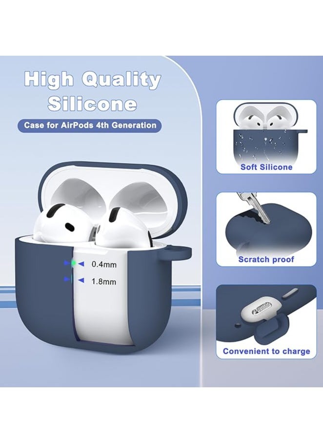 Generic - Silicone Protective  Case Cover  for AirPods 4(2024) with Keychain (Blue) - Image 1