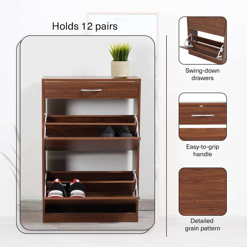 PAN emirates ZIMTOWN SHOE RACK 12 PAIRS WITH 3 DRAWER - BROWN - Image 2