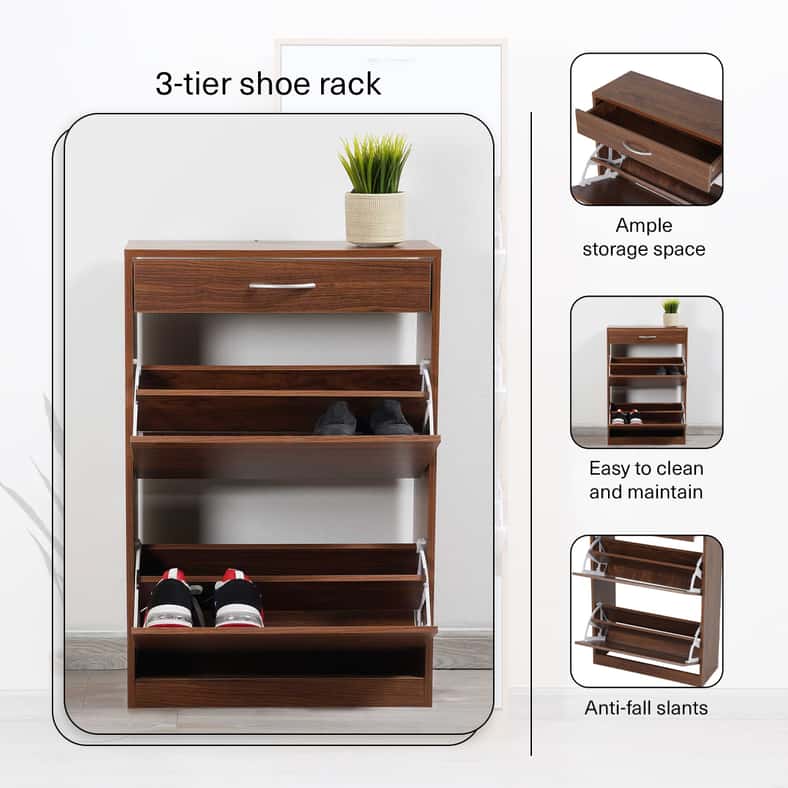 PAN emirates ZIMTOWN SHOE RACK 12 PAIRS WITH 3 DRAWER - BROWN - Image 3